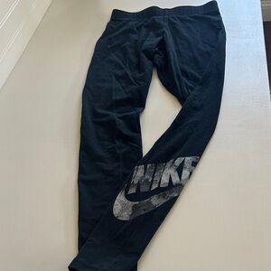 Nike Black Leggings with Distressed Silver Logo